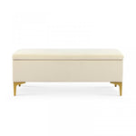 Lade das Bild in den Galerie-Viewer, Banksitz "Chloé" aus beigefarbenem Samt mit goldenen Füßen
