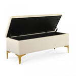 Lade das Bild in den Galerie-Viewer, Banksitz "Chloé" aus beigefarbenem Samt mit goldenen Füßen
